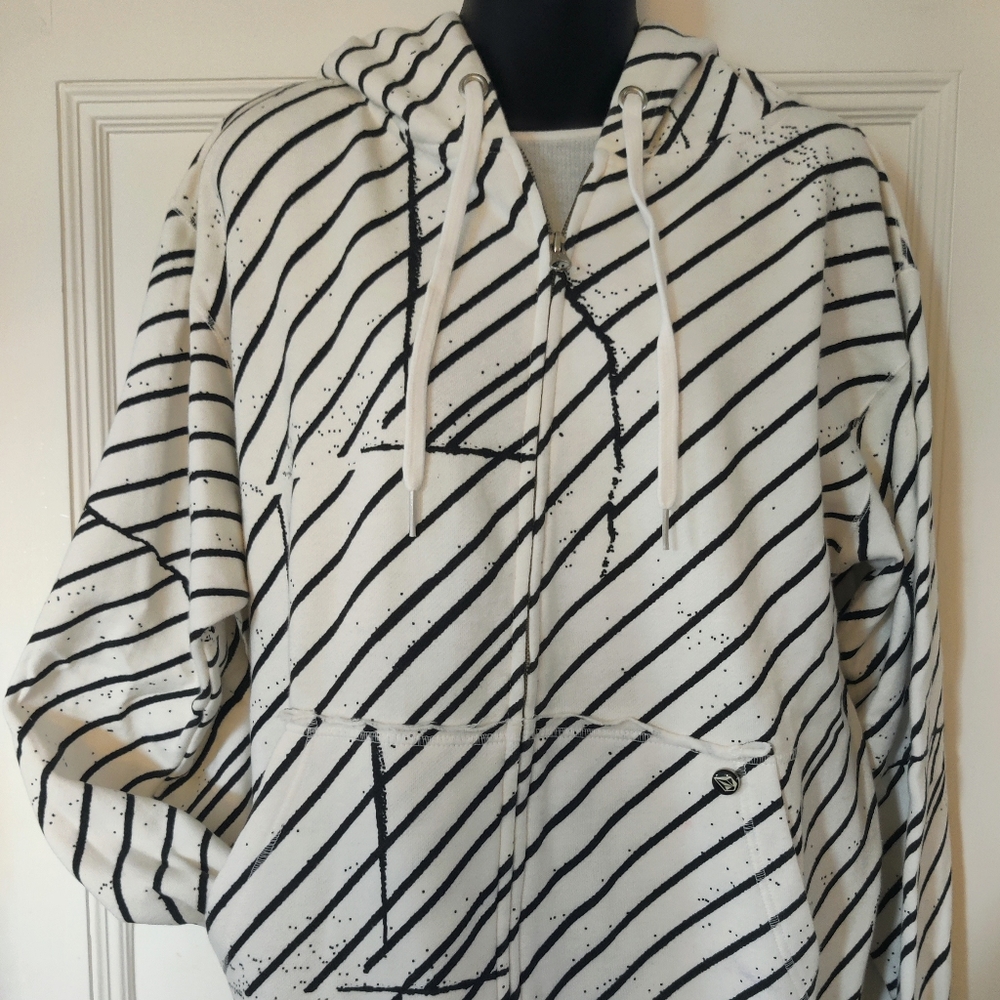 Vintage Volcom Hoodie: Zip-up, White w/black print, Men's, Medium